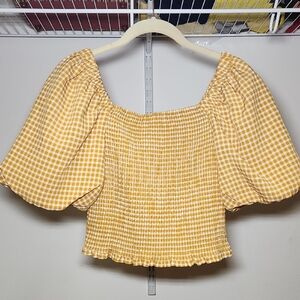 BB Dakota Steve Madden | Mustard Gingham Puff Sleeve Blouse | S
